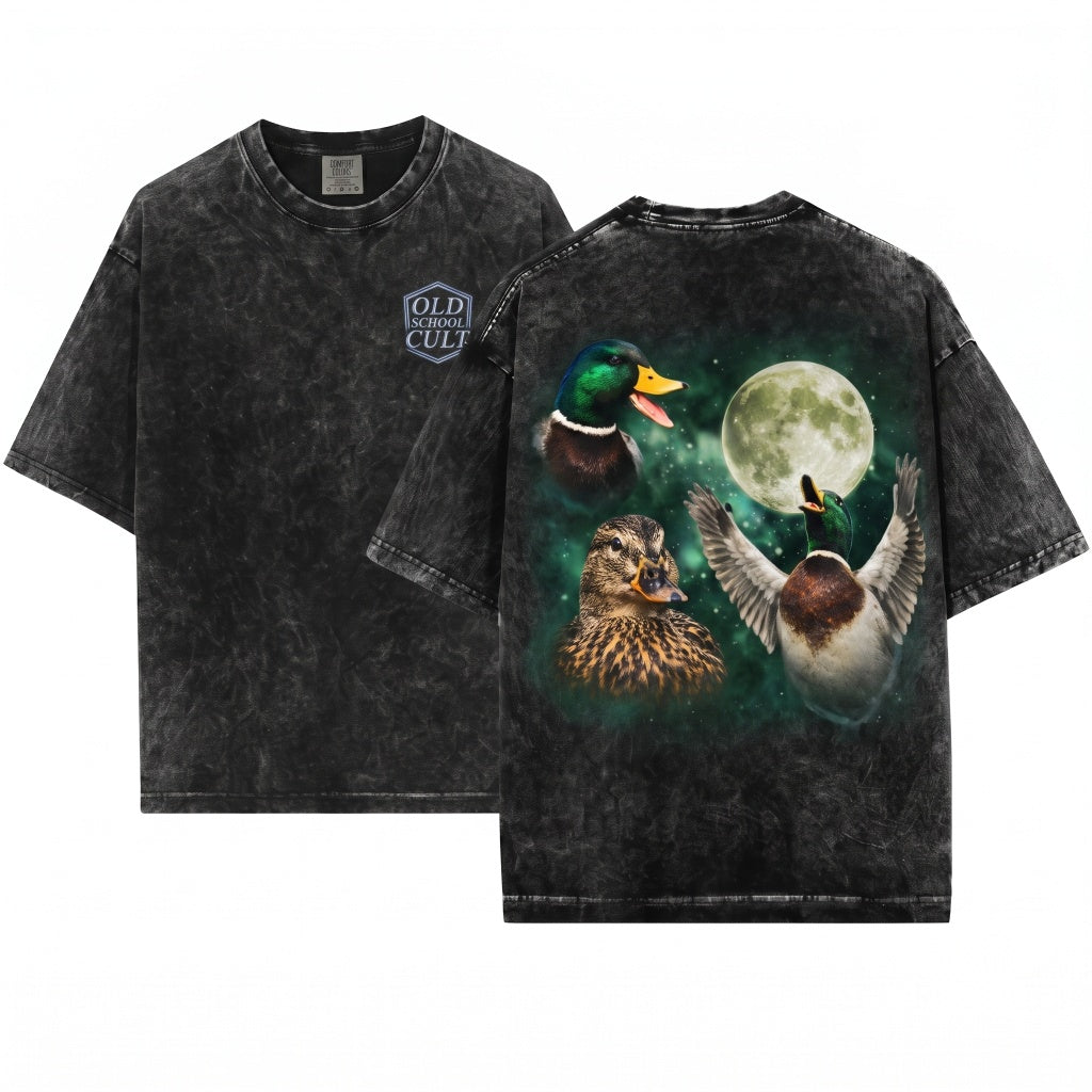 Vintage Retro Mallard Duck Moon Graphic Wildlife Bird Hunting Nature Gift Unisex Wash T-Shirt