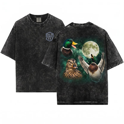 Vintage Retro Mallard Duck Moon Graphic Wildlife Bird Hunting Nature Gift Unisex Wash T-Shirt