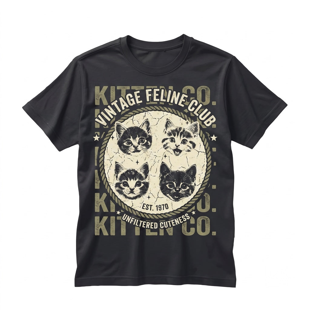 Adorable Retro Kitten Faces Graphic Print Cat Lover Vintage Pet Apparel Unisex TShirt