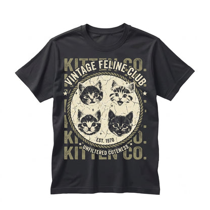 Adorable Retro Kitten Faces Graphic Print Cat Lover Vintage Pet Apparel Unisex TShirt