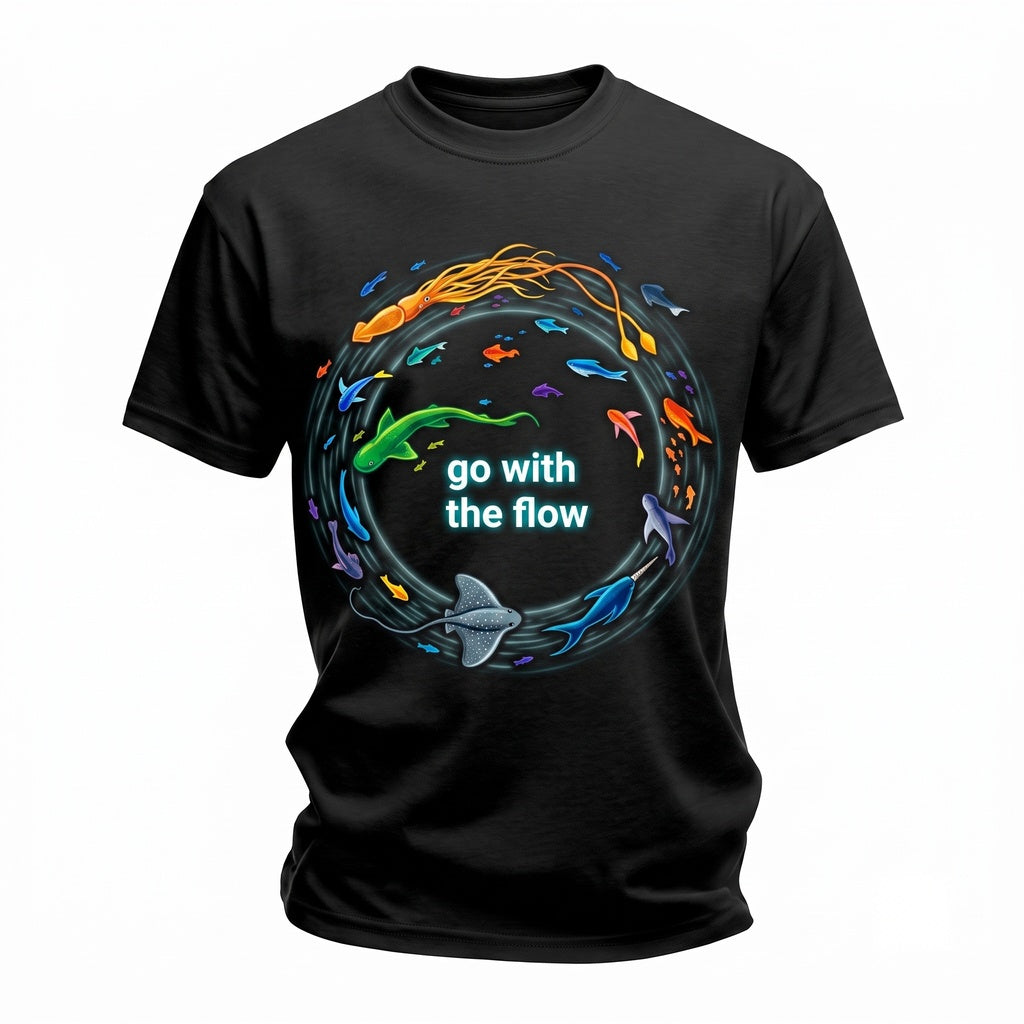 Go With The Flow Watercolor Marine Life Sea Creature Circle Aesthetic Beach Lover Unisex TShirt