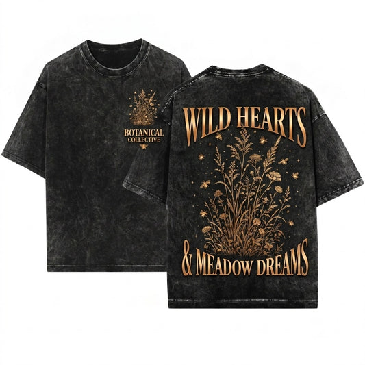 Vintage Firefly Wildflower Cottagecore Boho Nature Lover Botanical Meadow Insect Gift Unisex Wash T-Shirt