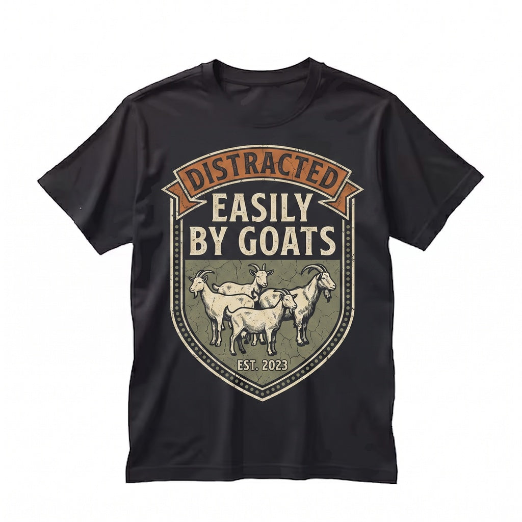 Easily Distracted By Goats Funny Vintage Farmer Gift Cute Barnyard Animal Lover Graphic Top Unisex TShirt