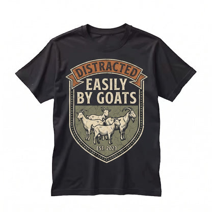 Easily Distracted By Goats Funny Vintage Farmer Gift Cute Barnyard Animal Lover Graphic Top Unisex TShirt
