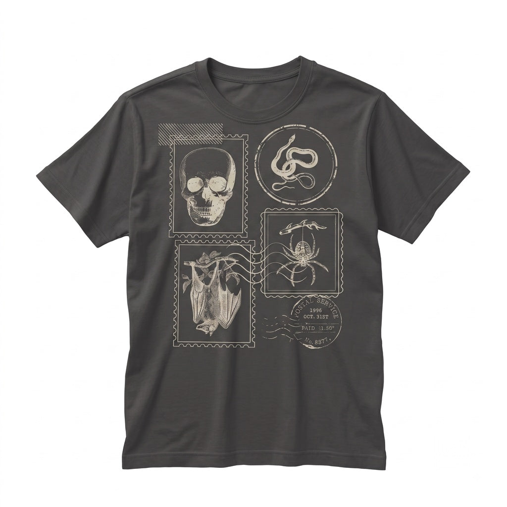 Vintage Postage Stamp Halloween Spooky Season Fall Graphic Apparel Unisex TShirt