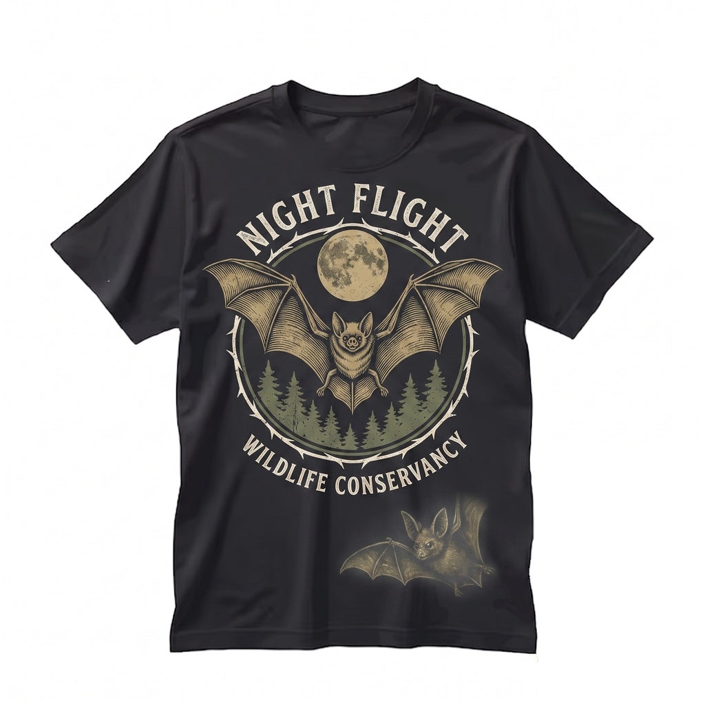 Vintage Spooky Bat Graphic Retro Gothic Full Moon Forest Wildlife Nature Halloween Animal Lover Gift Unisex TShirt
