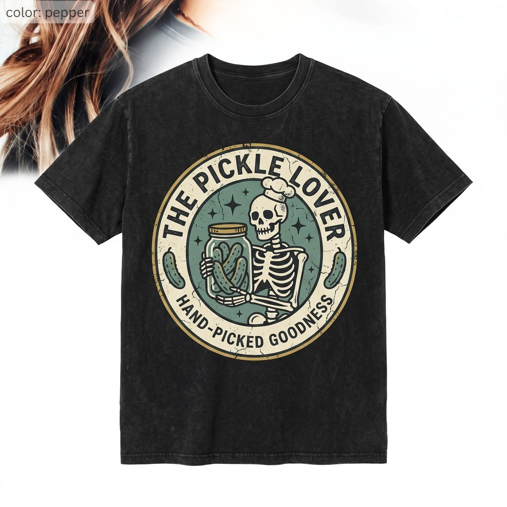 Vintage Pickle Tarot Card Skeleton Jar Funny Food Lover Gift Graphic Unisex TShirt