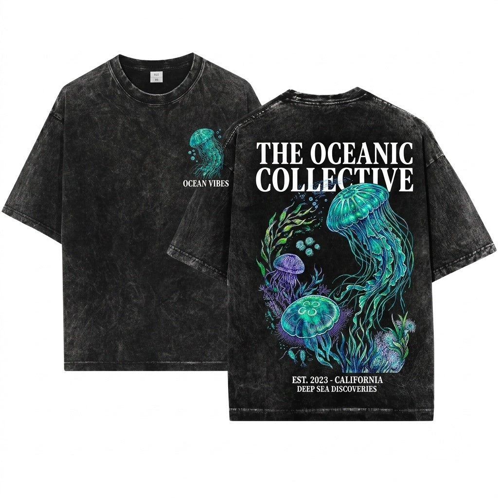 Vintage Jellyfish Marine Life Underwater Aquatic Sea Creature Graphic Aquarium Art Aesthetic Retro Gift Unisex Wash T-Shirt