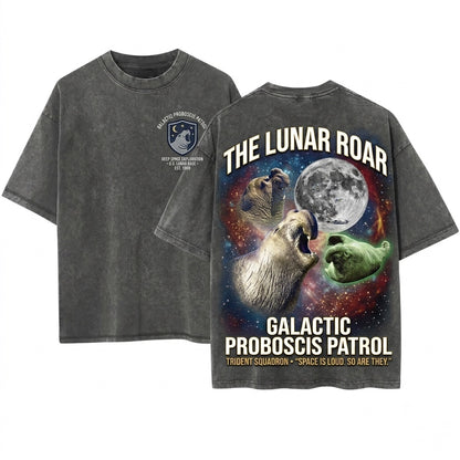 Three Elephant Seal Retro Moon Celestial Ocean Graphic Marine Life Gift Unisex Wash T-Shirt