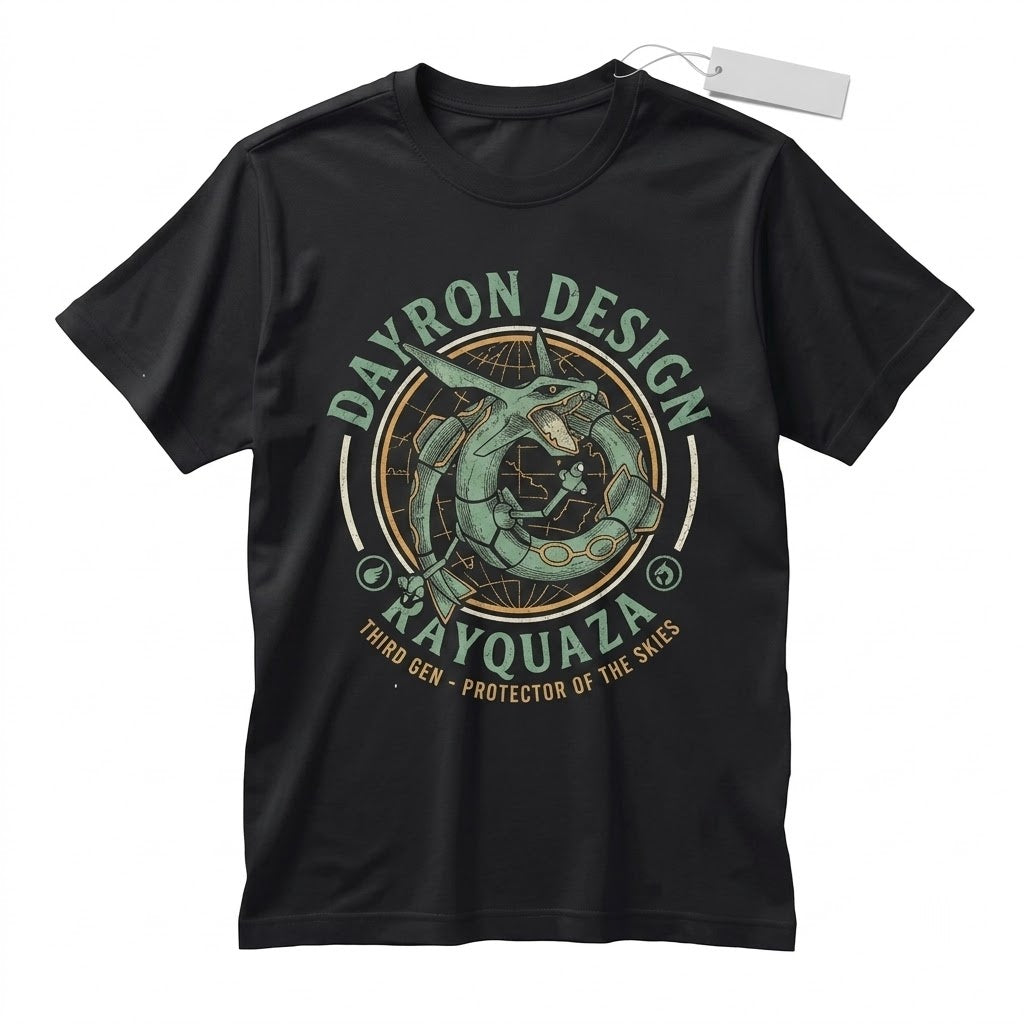 Vintage Sky Dragon WasVintage Rayquaza Washed 2-Sided Graphic Retro Anime Oversized Gamer Gift Unisex TShirt