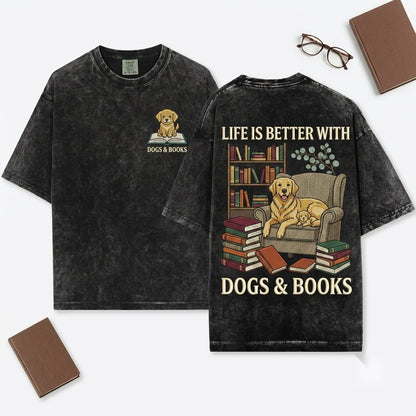 Embroidered 1717 Dog Mom Reading Books Cozy Lover Gift Unisex Wash T-Shirt