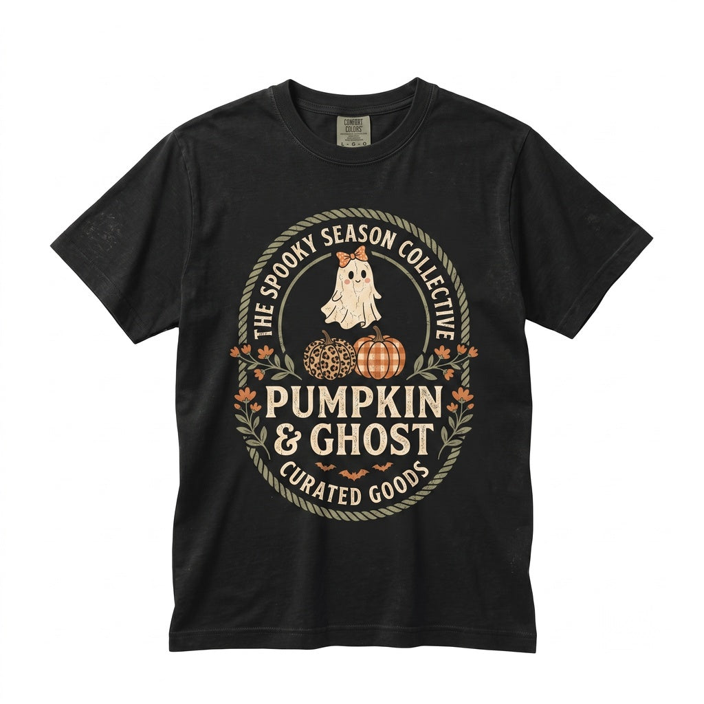 Cute Fall Pumpkin Bow Halloween Ghost Thanksgiving Autumn Season Thankful Vibes Holiday Graphic Unisex TShirt