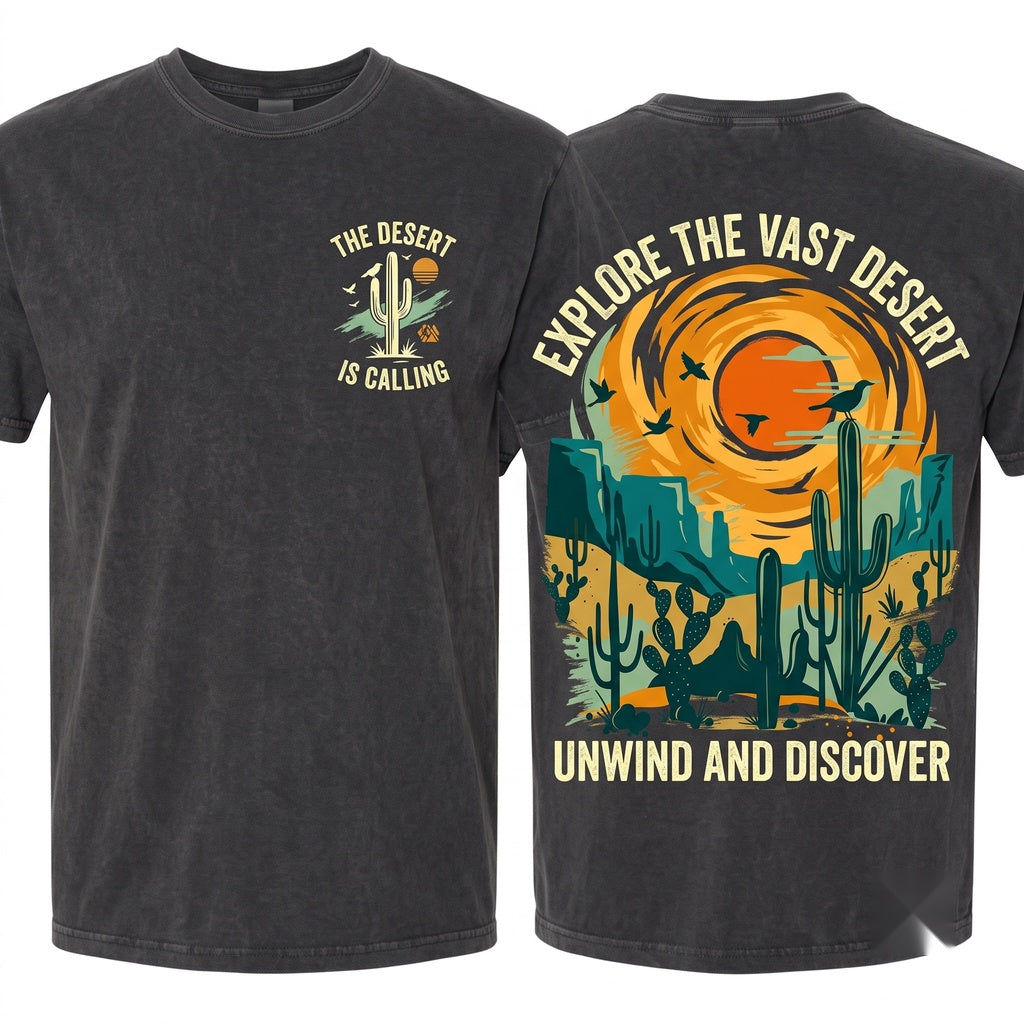 Retro Vintage Desert Cactus Southwest Nature Landscape Western Adventure Graphic Gift Unisex Wash T-Shirt