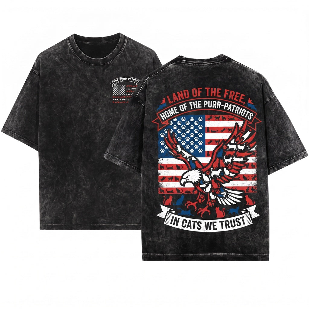 American Flag Patriotic Kitty USA Paws Fourth July Veteran Graphic Gift Unisex Wash T-Shirt