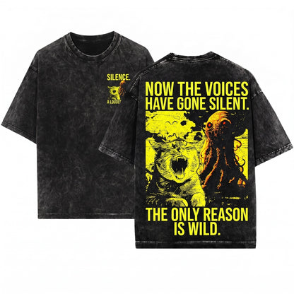 The Voices Have Gone Silent Cat Funny Vintage Japanese Unisex Wash T-Shirt