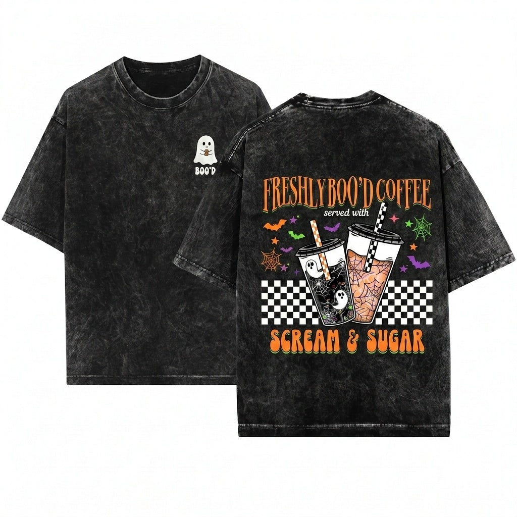 Ghost Coffee Freshly Boo’d Halloween Sweatshirt Women Gift Sweater Unisex Wash T-Shirt
