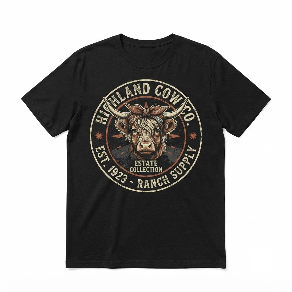 Highland Cow Western Family Matching Graphic Top Casual Country Cute Animal Unisex TShirt