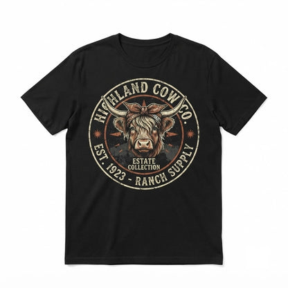 Highland Cow Western Family Matching Graphic Top Casual Country Cute Animal Unisex TShirt