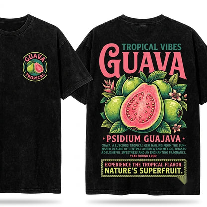 Retro Guava Fruit Tropical Hawaiian Summer Graphic Print Unisex Wash T-Shirt