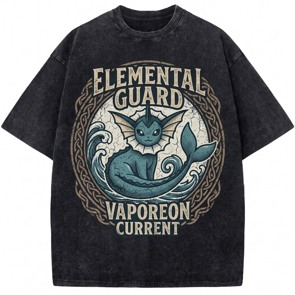 Vintage Vaporeon Graphic Washed Cotton Anime Water Creature Retro Gamer Unisex TShirt
