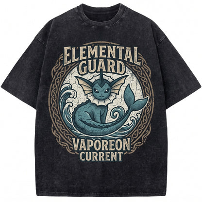 Vintage Vaporeon Graphic Washed Cotton Anime Water Creature Retro Gamer Unisex TShirt