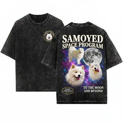 Three Moon Fluffy Samoyed Galaxy Cosmic Space Dog Lover Pet Gift Unisex Wash T-Shirt