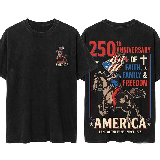 250 Years America Anniversary 4th of July Independence Day Christian Faith Family Freedom Church Gift Unisex Wash T-Shirt