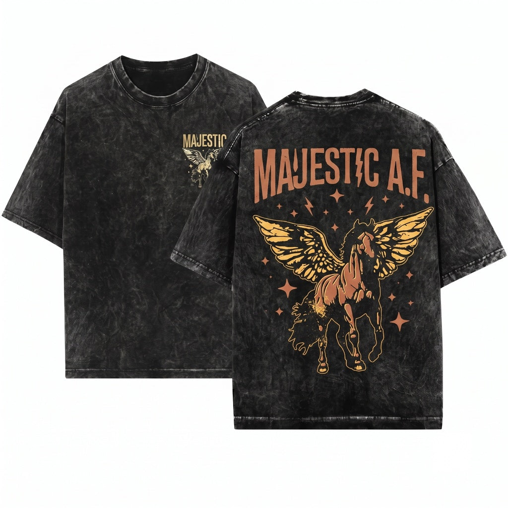 Majestic Retro Graphic Pegasus Printable Unisex Wash T-Shirt