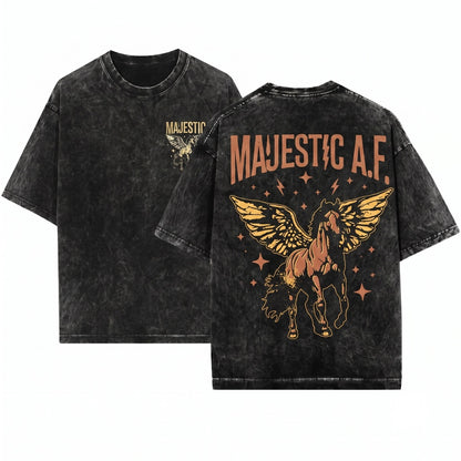 Majestic Retro Graphic Pegasus Printable Unisex Wash T-Shirt