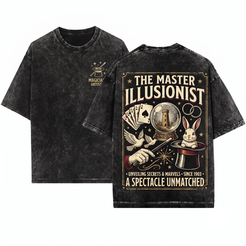 Vintage Faux Gold Print Mystical Wizard Magician Illusionist Show Gift Apparel Unisex Wash T-Shirt