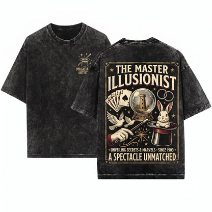 Vintage Faux Gold Print Mystical Wizard Magician Illusionist Show Gift Apparel Unisex Wash T-Shirt