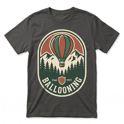 Hot Air Balloon Adventure Explorer Retro Mountain River Scene Cotton Blend Distressed Print S-XXL Unisex TShirt