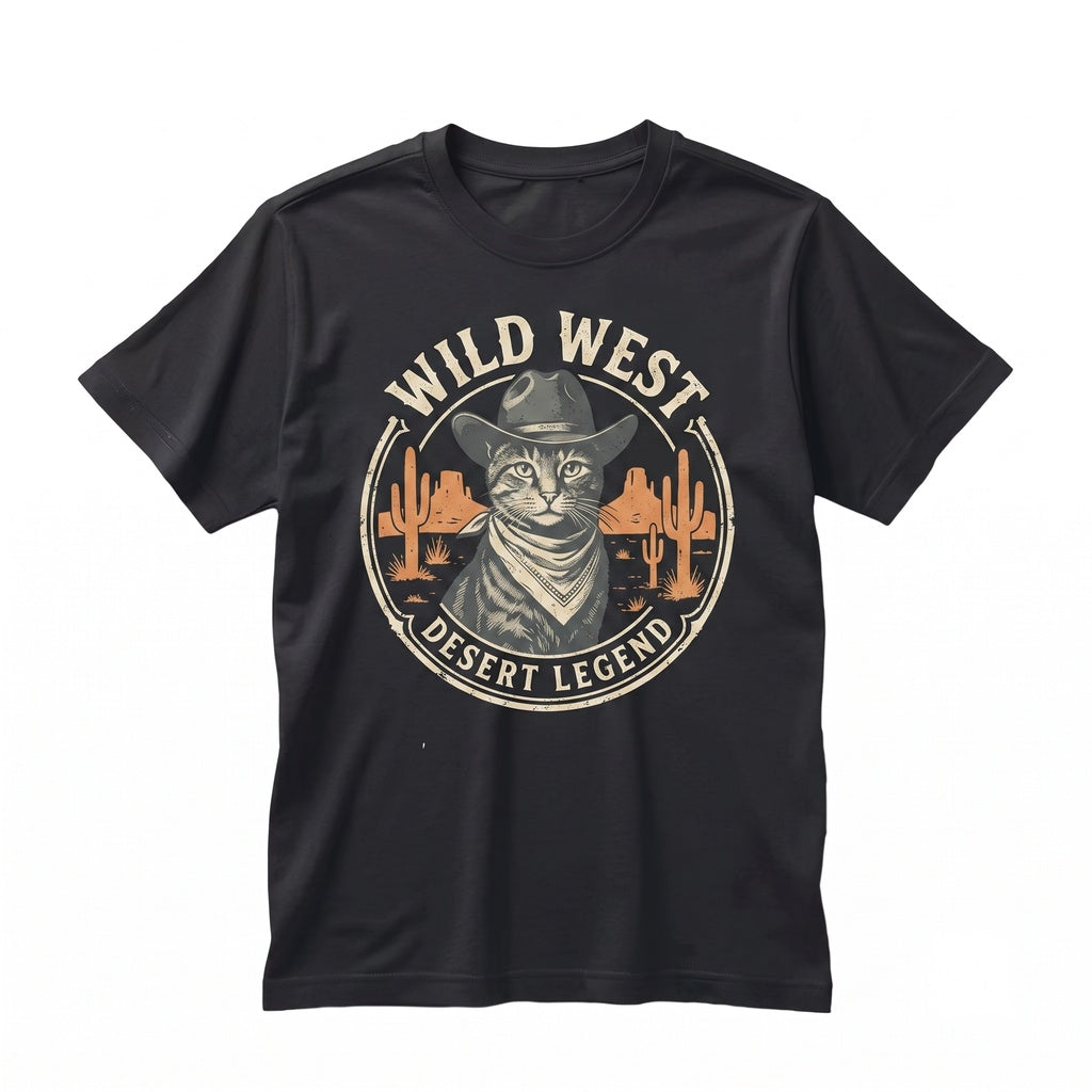 Wild West Cat Graphic Vintage Funny Cowboy Western Feline Apparel Unisex TShirt