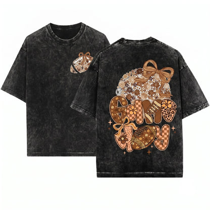 Retro Floral Football Game Day Lace Checkered Star Touchdown Unisex Wash T-Shirt