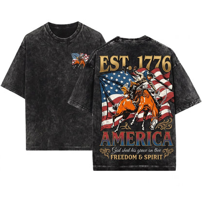 250th America Anniversary 4th July Independence Day Christian Faith Family Freedom Church Gift Unisex Wash T-Shirt