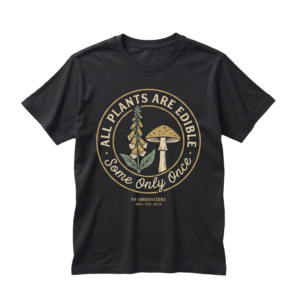 All Plants Are Edible Some Only Once Retro Floral Mushroom Funny Gardening Plant Lover Gift Unisex TShirt