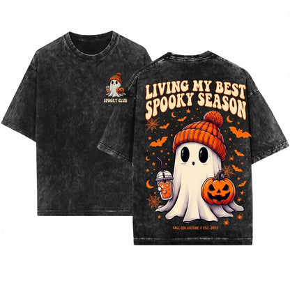 Halloween Bougie Coffee Spooky Sweats Crewneck Oversized Autumn Unisex Wash T-Shirt