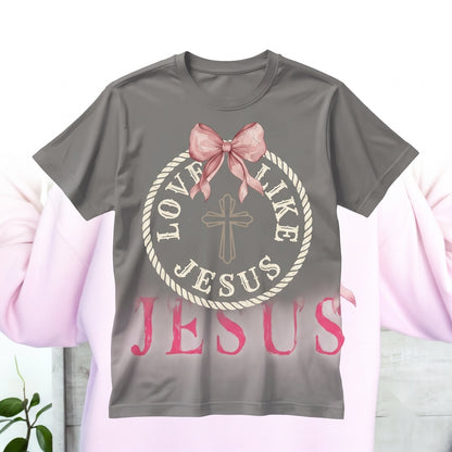 Love Like Jesus Bow Ribbon Front Back Print Christian Religious Gospel Unisex TShirt