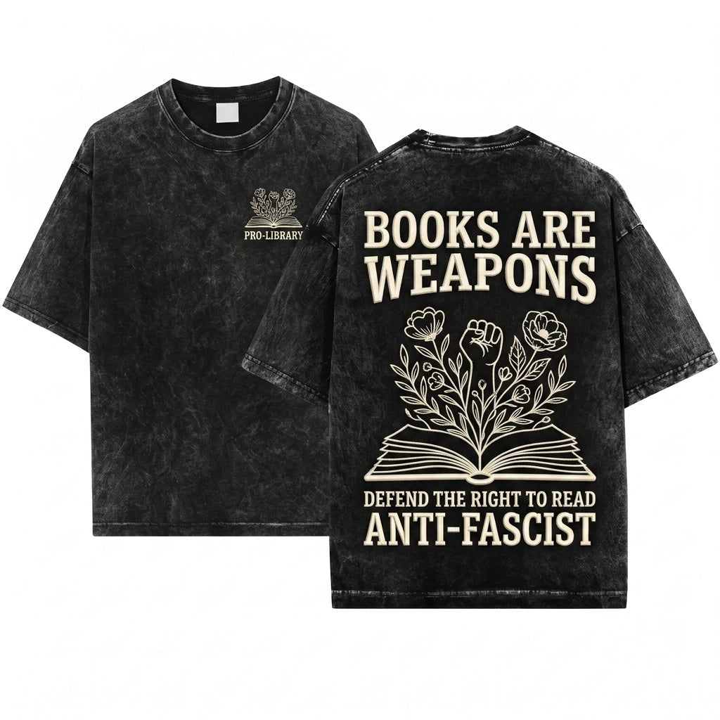 Embroidered Pro Library Anti-Fascist Activism Librarian English Teacher Bookish Feminist Protest Gift Unisex Wash T-Shirt