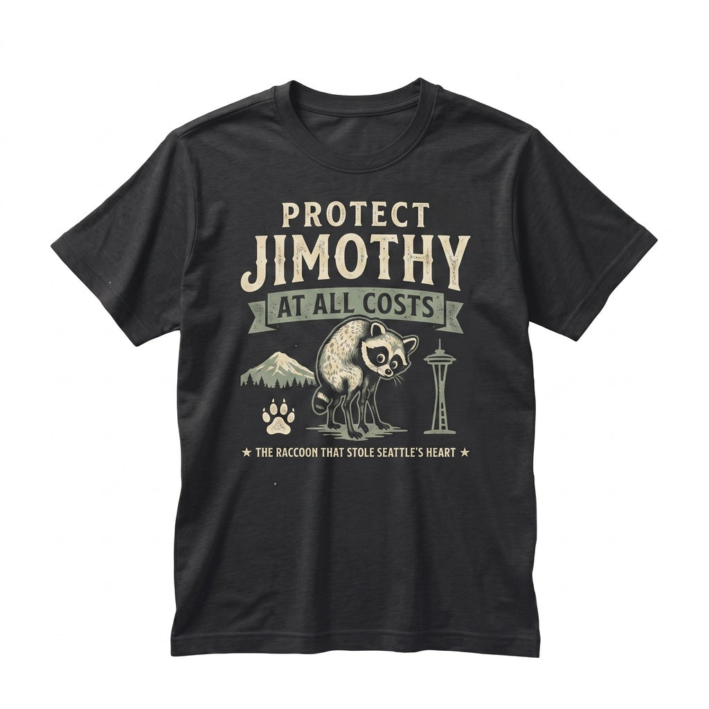 Protect Jimothy At All Costs Seattle Viral Raccoon Funny Round King Vintage Pacific Northwest Wildlife Graphic Unisex TShirt