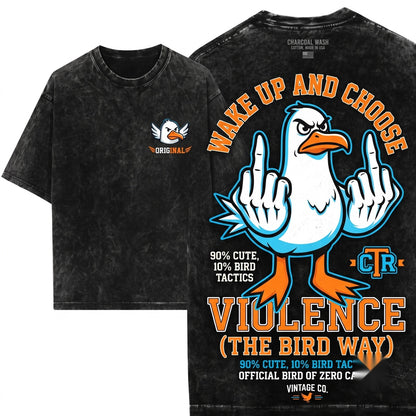 Funny Rude Seagull Middle Finger Graphic Vintage Men Women Unisex Wash T-Shirt
