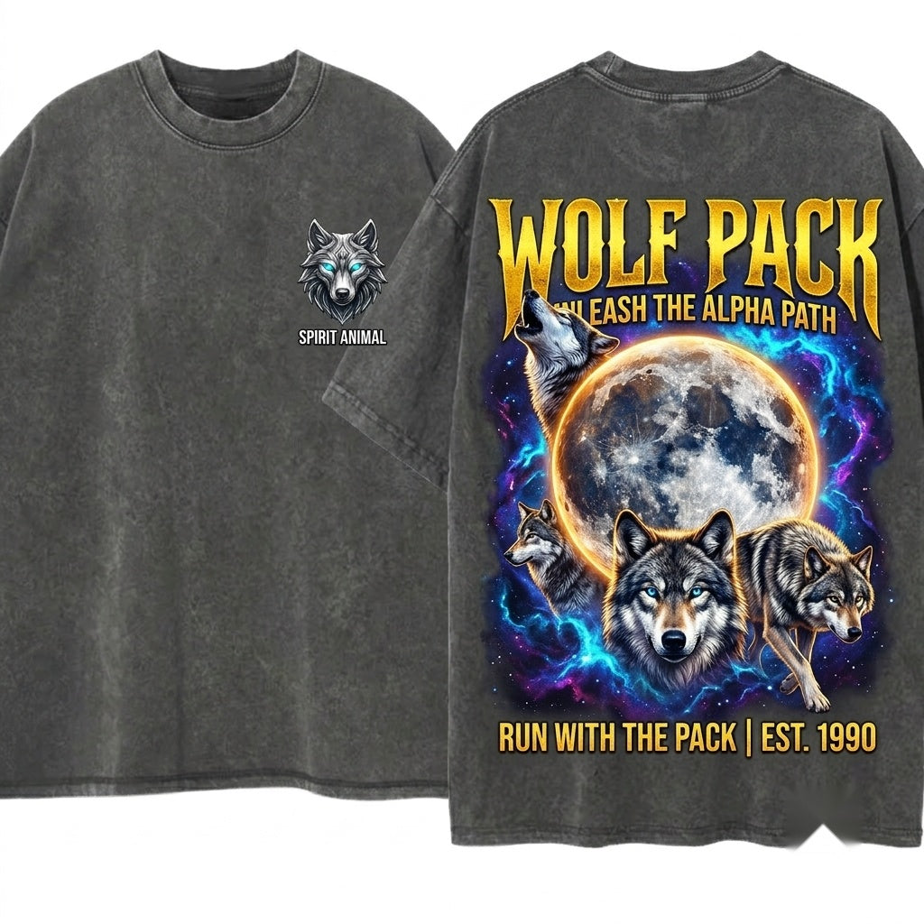 Three Wolverine Moon Vintage Gulo Galaxy Cosmic Mustelid Graphic Wild Animal Lover Space Gift Unisex Wash T-Shirt