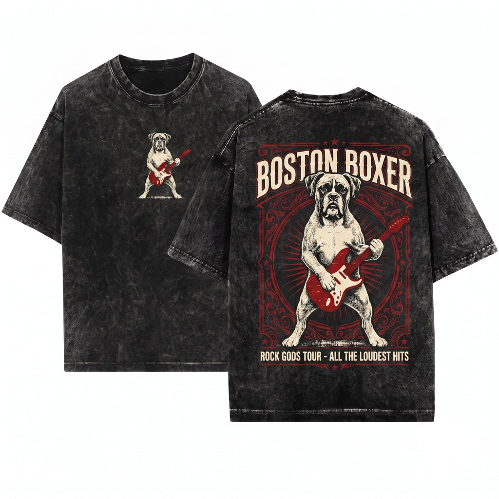 Boxer Dog Guitar Rock Music Lover Funny Mom Dad Gift Unisex Wash T-Shirt