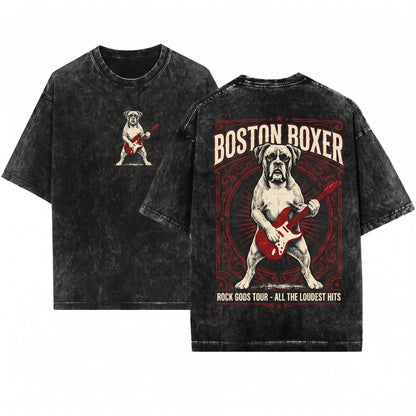 Boxer Dog Guitar Rock Music Lover Funny Mom Dad Gift Unisex Wash T-Shirt