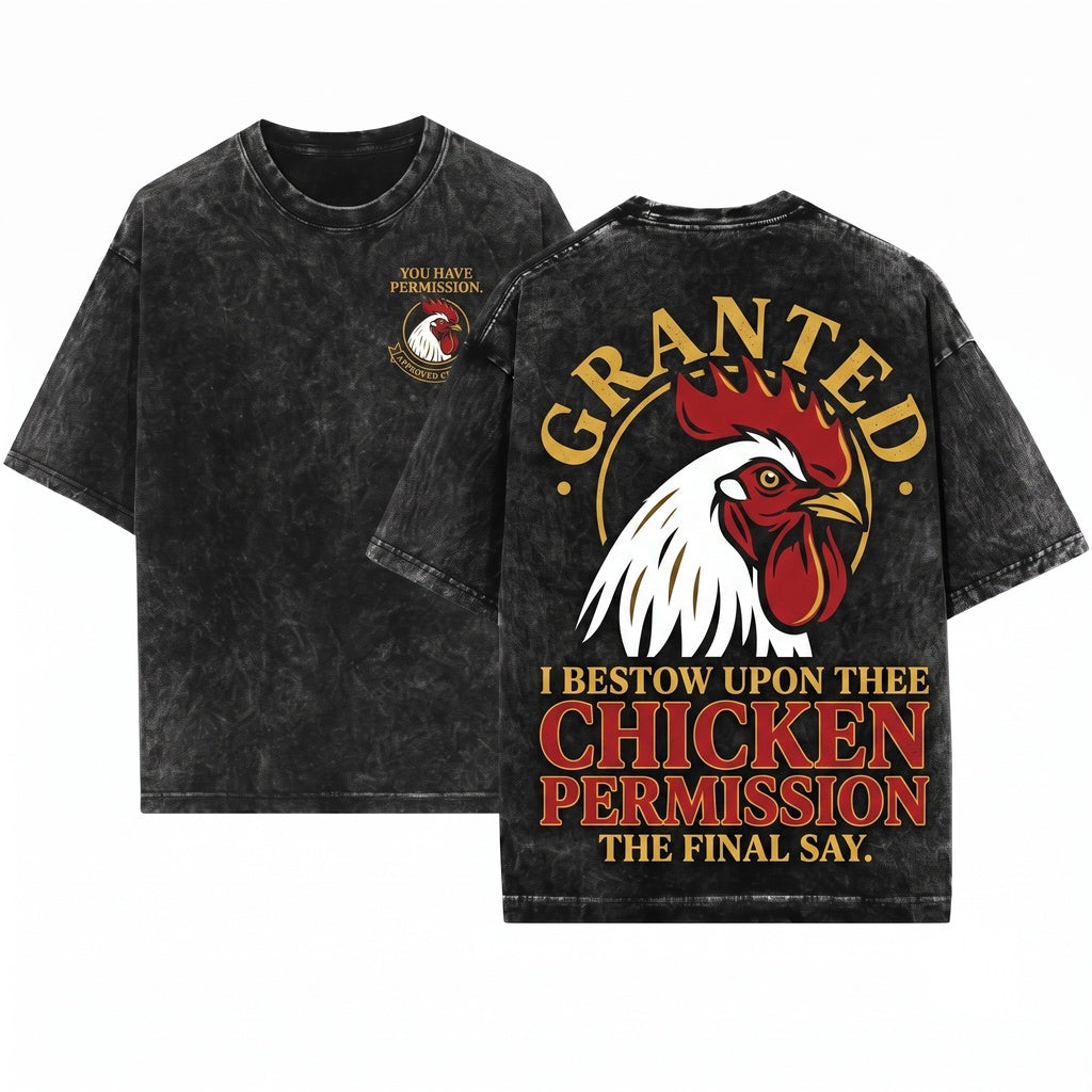 Vintage Japanese Chicken Permission Graphic Unisex Wash T-Shirt