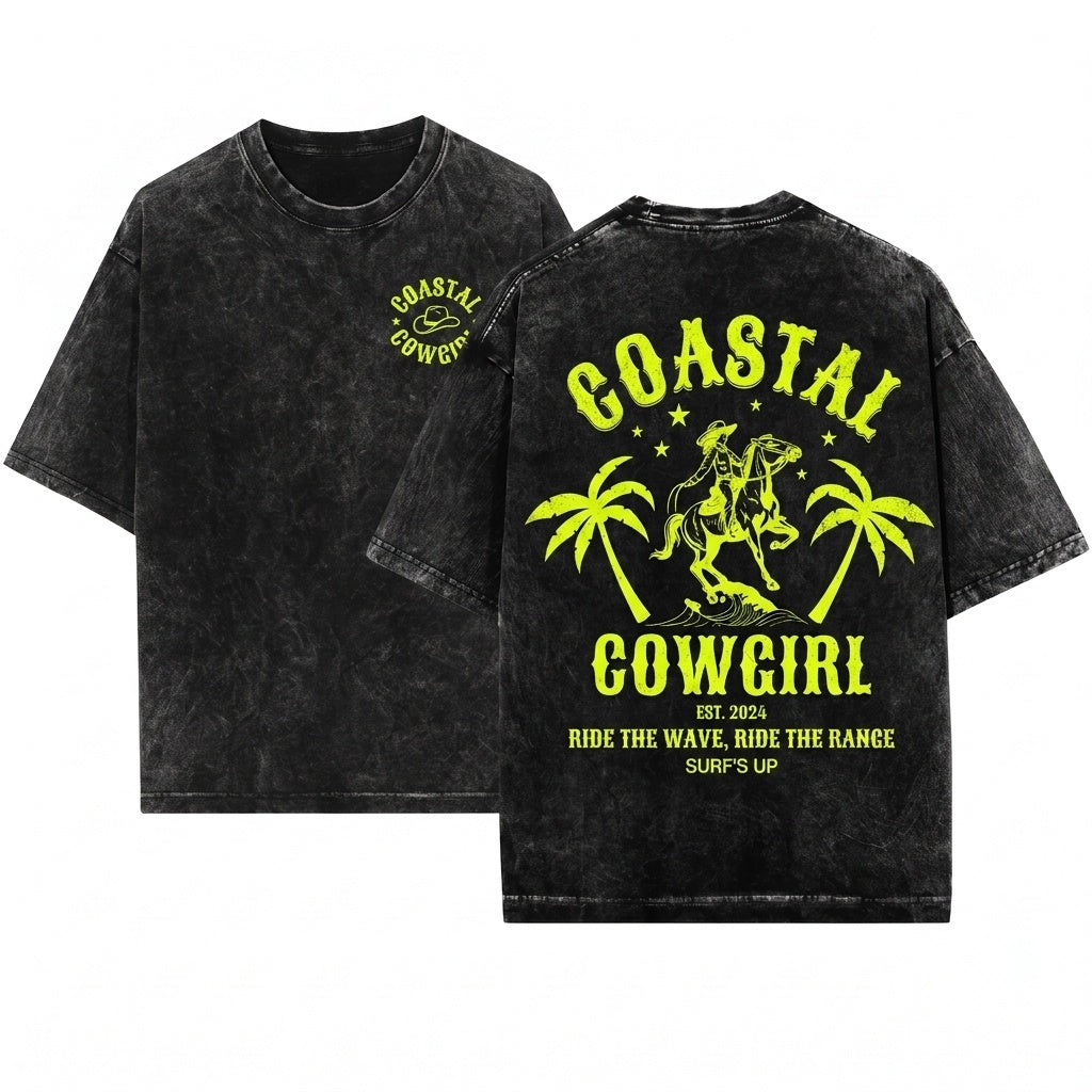 Coastal Cowgirl Western Beach Graphic Unisex Wash T-Shirt