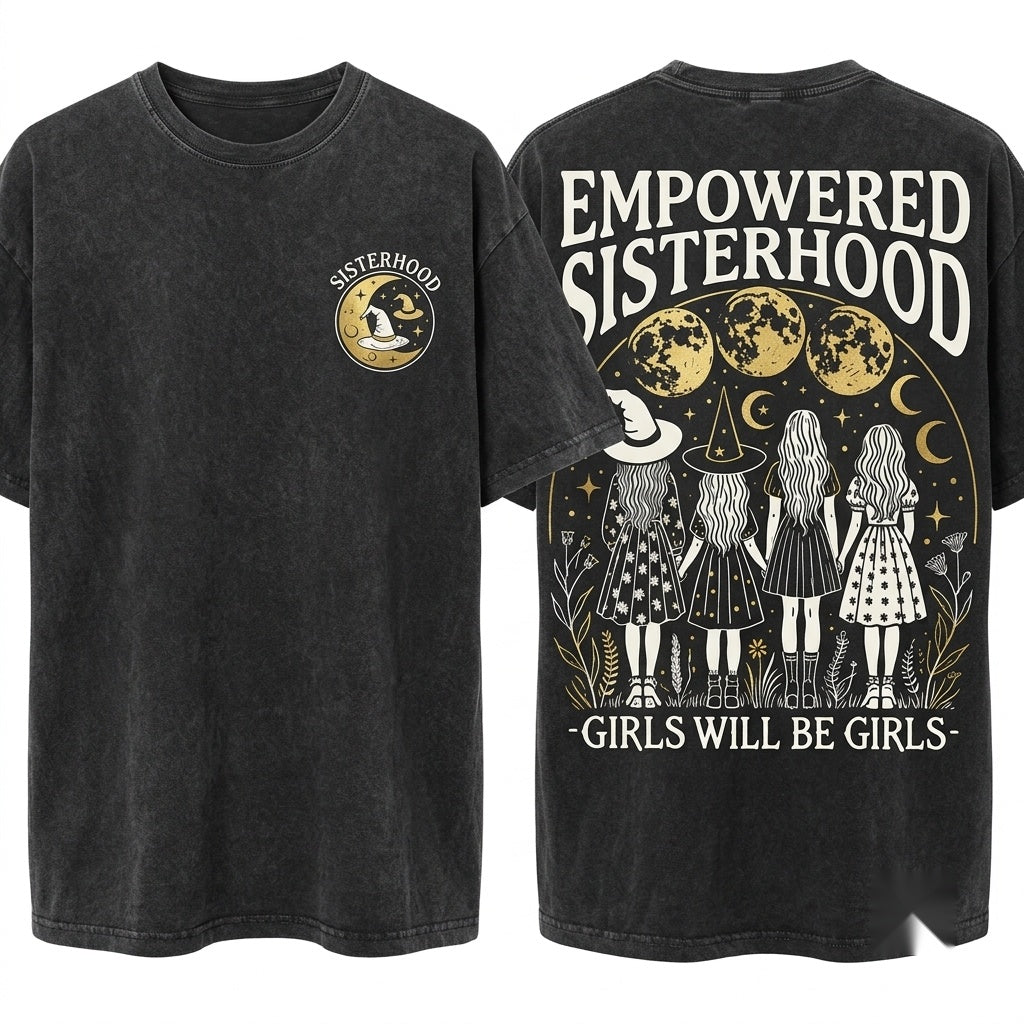 Girls Will Be Witch Vintage Halloween Humor Feminist Spooky Unisex Wash T-Shirt