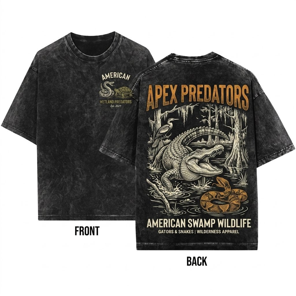 Vintage Alligator Graphic Everglades Crocodile Reptile Outdoor Gift Unisex Wash T-Shirt