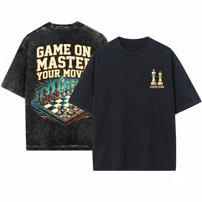Game On Chess Pieces Funny Board Strategy Player Gamer Gift Graphic Apparel Unisex Wash T-Shirt