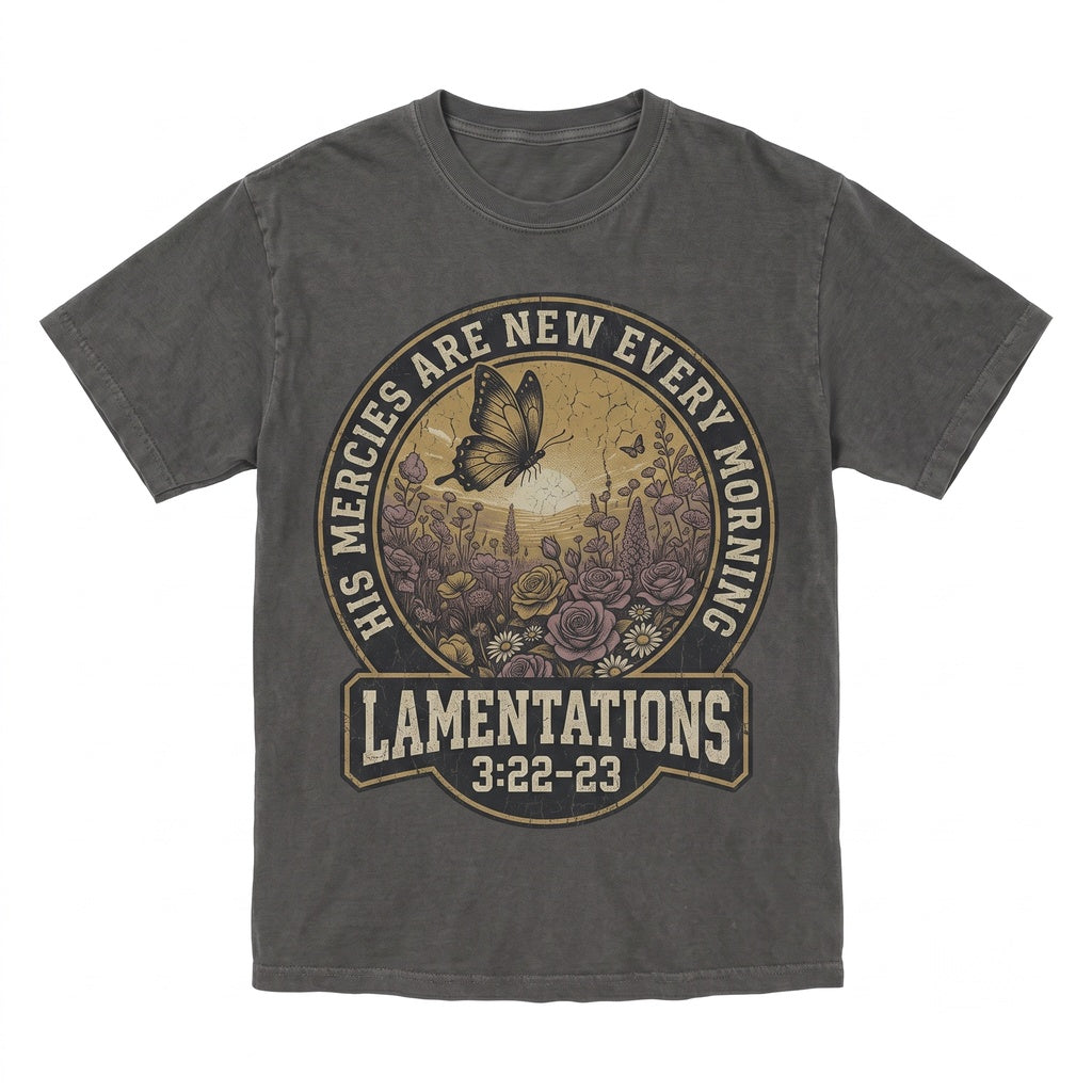 His Mercies Are New Every Morning Bible Verse Lamentations Floral Christian Faith Gift Unisex TShirt